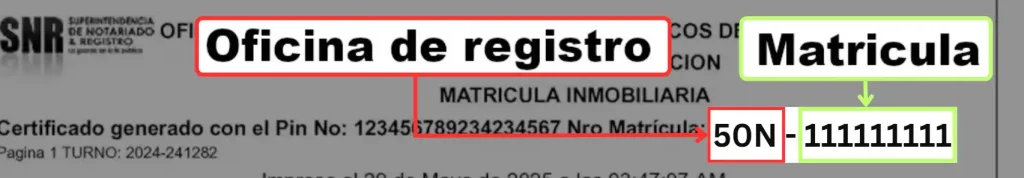 Número de matricula inmobiliaria